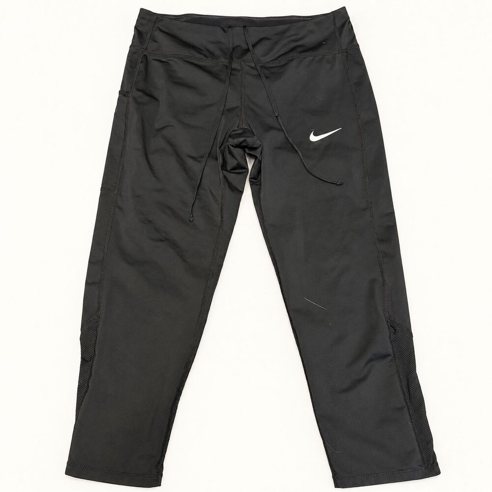 Nike Dri-FIT Cropped Leggings Size M Black Mesh Drawstring 880365-010